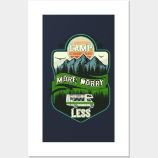 Camp more worry less, RV Camping Club vintage funny , retro landscape RV camping Posters and Art